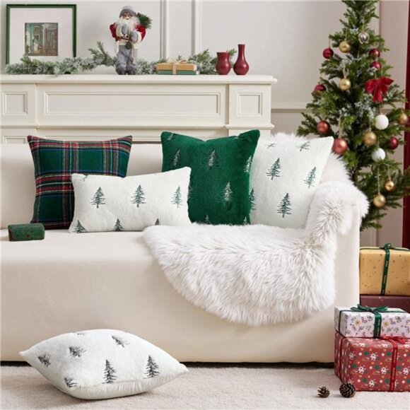 Christmas Decorative Pillow Covers Set of 2 Faux Fur Throw Pillows with - Picture 2 of 7